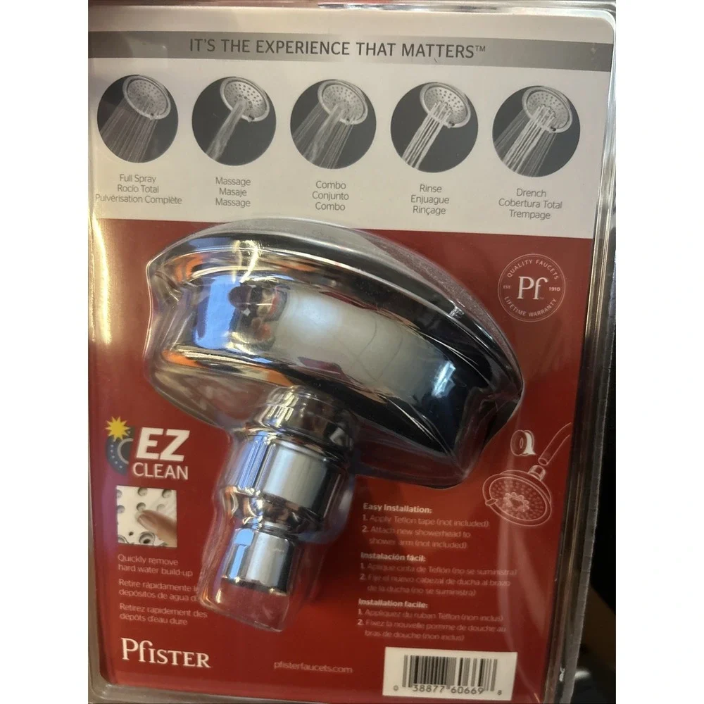 Pfister 5-Spray Fixed Shower Head Polished Chrome 1.75 GPM Wall Mount